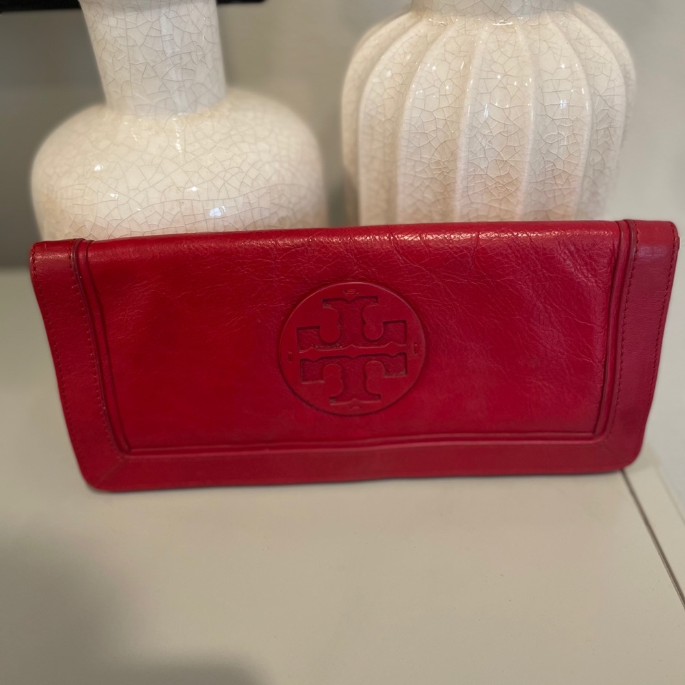 Red leather Tory Burch clutch!